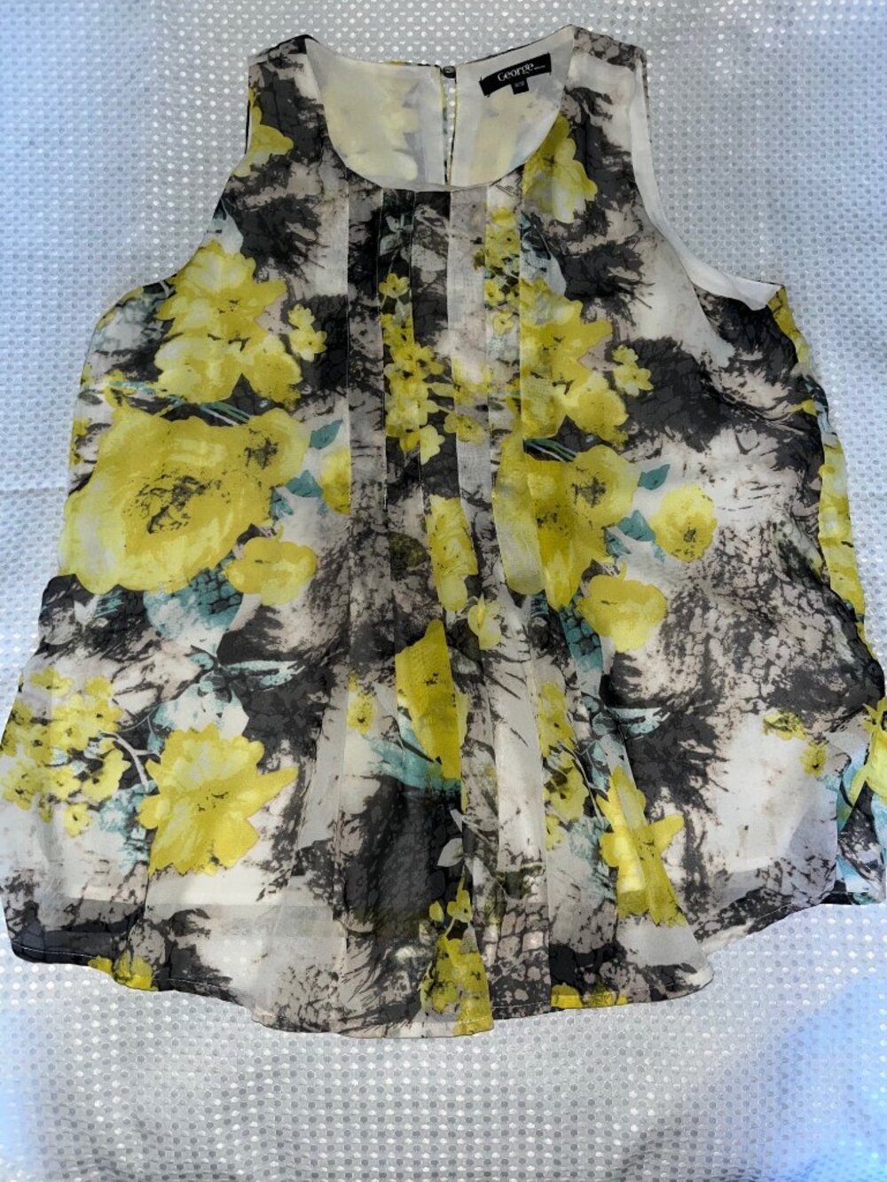 George Floral Pleated Sleeveless Chiffon Blouse M